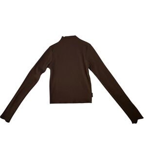 AFEW THC Essentials Brown Ribbed Mock Neck Long Sleeve Top Size Small